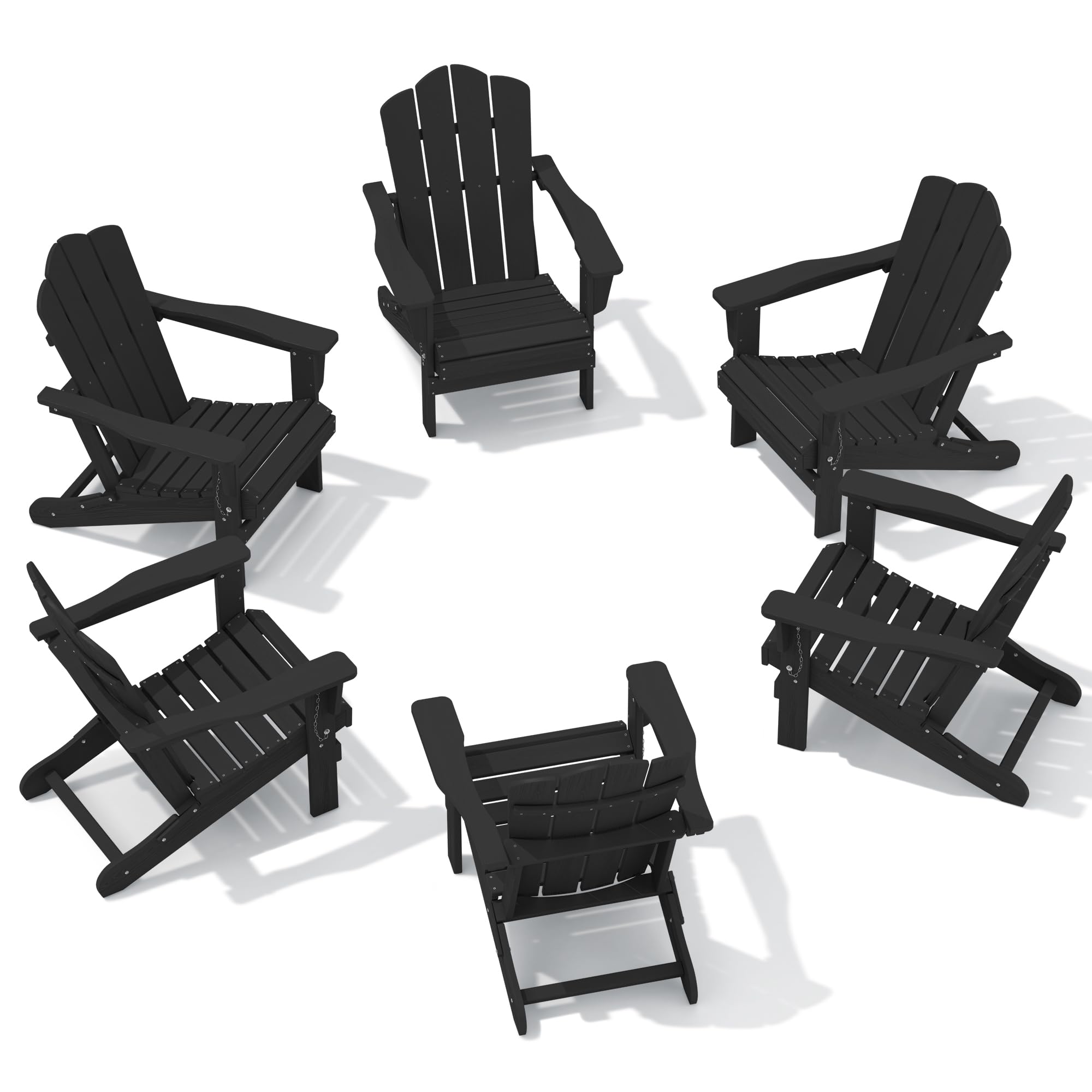 Kingyes Folding Adirondack Chair Set Of 6, Hdpe All-Weather Folding Adirondack Chairs, Outdoor Patio Adirondack Chair For Deck Lawn Fire Pit, Black